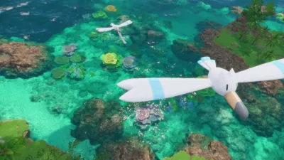 Aerial view of a coral reef ring in turquoise water