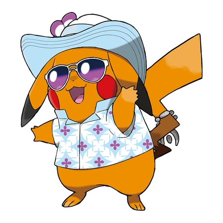Mr. Windychu — Pikachu in sun hat, sunglasses, aloha shirt and camera