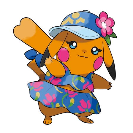 Ms. Wavychu — Pikachu in a floral hat and dress