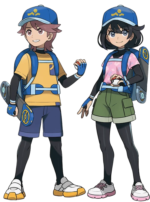 Waves-version protagonists — boy and girl in blue caps (official render)